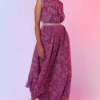 SVA Purple Floral Printed Draped Dress