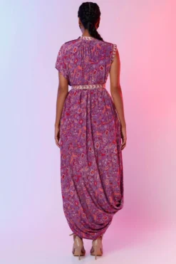 SVA Purple Floral Printed Draped Dress -Inca Clothing Shop 020623sa02 3