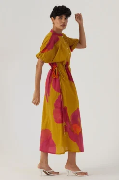 YAM Pink Poppies Tie Up Dress -Inca Clothing Shop 040823ym04 3