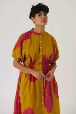 YAM Pink Poppies Tie Up Dress -Inca Clothing Shop 040823ym04 4