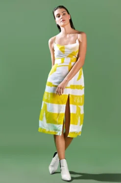 Bennch Yellow Graffiti Print Slip Dress