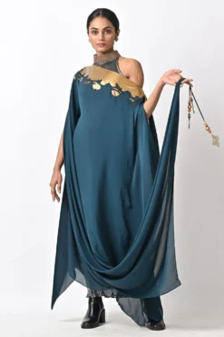 Kiran Uttam Ghosh Blue Green Draped Dress