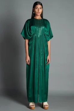 Amit Aggarwal Emerald Green Drape Kaftan Dress