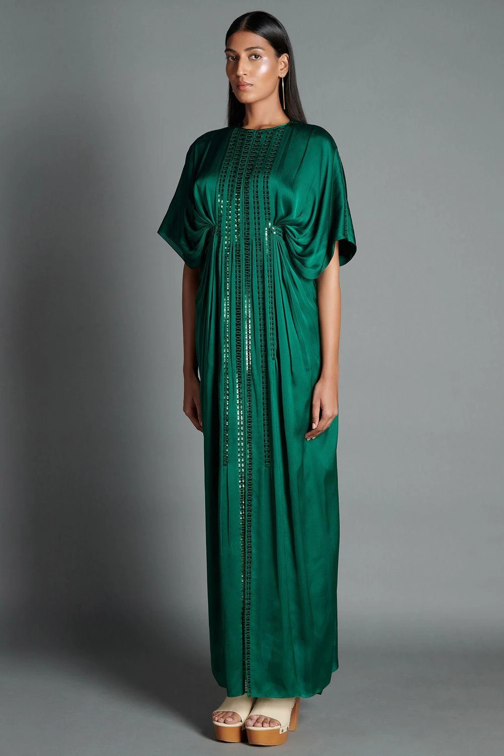 Amit Aggarwal Emerald Green Drape Kaftan Dress 2 Amit Aggarwal Emerald Green Drape Kaftan Dress - Image 2