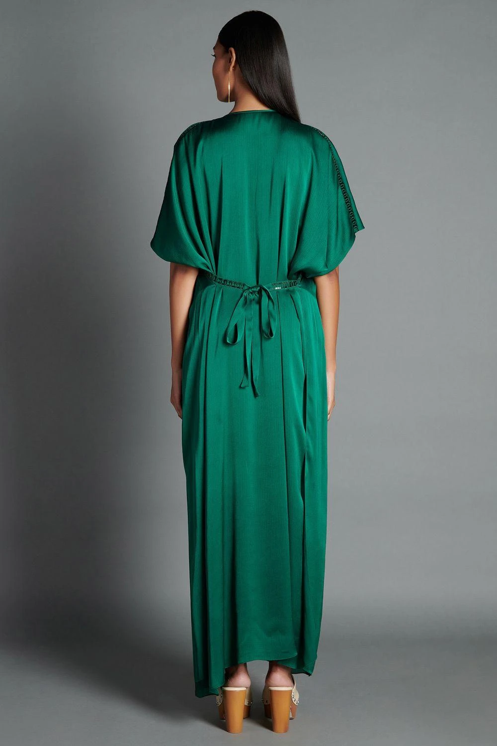 Amit Aggarwal Emerald Green Drape Kaftan Dress 3 Amit Aggarwal Emerald Green Drape Kaftan Dress - Image 3