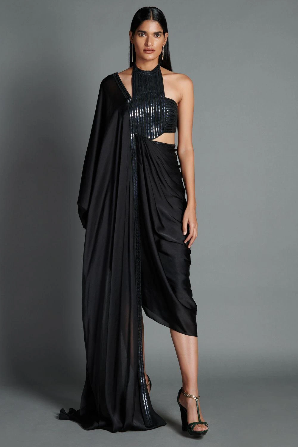 Amit Aggarwal Black Halter Neck Draped Dress 2 Amit Aggarwal Black Halter Neck Draped Dress - Image 2