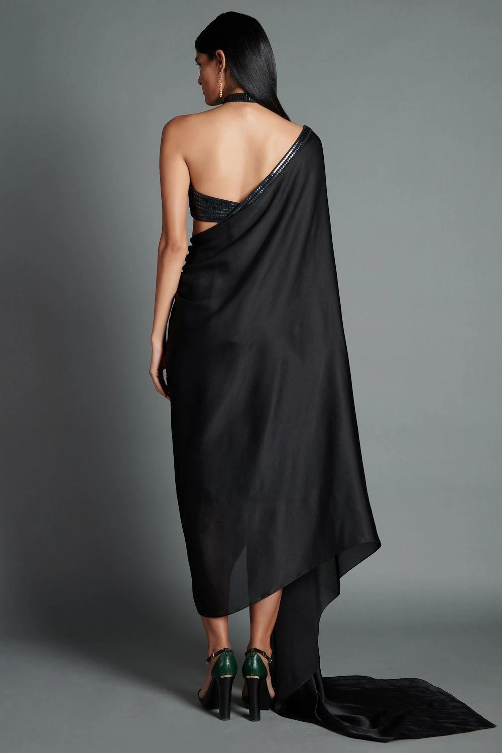Amit Aggarwal Black Halter Neck Draped Dress 3 Amit Aggarwal Black Halter Neck Draped Dress - Image 3