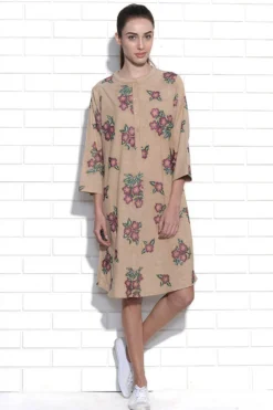 Umbar Beige Floral Embroidered Tunic Dress