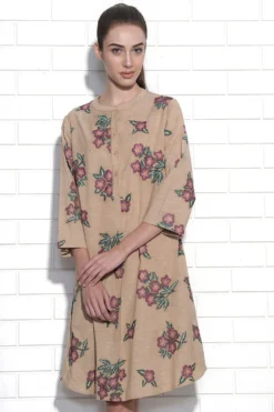 Umbar Beige Floral Embroidered Tunic Dress -Inca Clothing Shop 08um 08 3