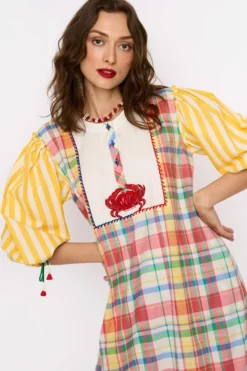 Rara Avis Yellow Checkered Hand Embellished Dress -Inca Clothing Shop 0902ra01 3