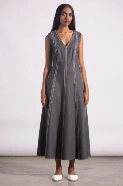 Bodice Grey Denim Fit-and-flare Dress