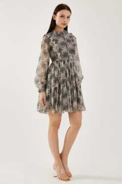 KoAi Peach And Olive Floral Short Dress -Inca Clothing Shop 100823ki03 3