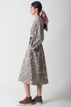 SUKETDHIR Grey Printed Poplin Shirt Dress