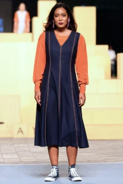 Bodice Denim Panelled Sleeveless Dress