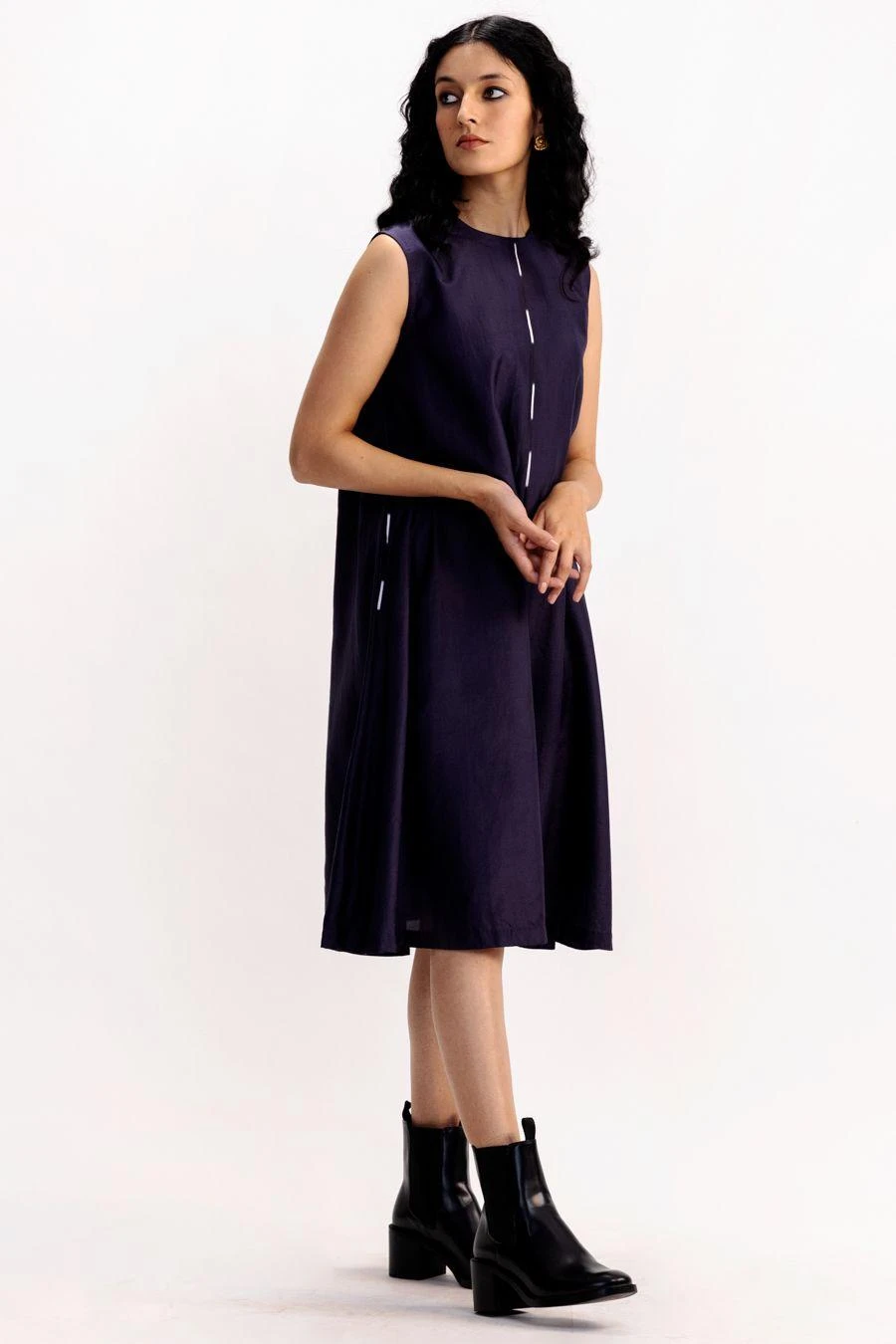 Medium Navy Hand Dyed Itajime Dress 2 Medium Navy Hand Dyed Itajime Dress - Image 2