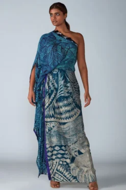 Saaksha & Kinni Blue Mirror Embellished Kaftan Dress