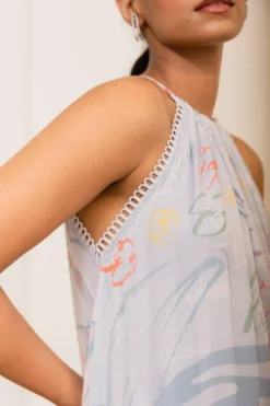 Varun Bahl Pret Ice Blue Floral Printed Maxi Dress -Inca Clothing Shop 111vb15 4