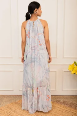 Varun Bahl Pret Ice Blue Floral Printed Maxi Dress -Inca Clothing Shop 111vb15 5
