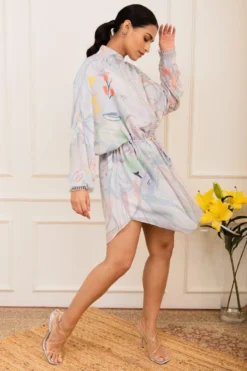 Varun Bahl Pret Ice Blue Floral Printed Shirt Dress -Inca Clothing Shop 111vb5 3