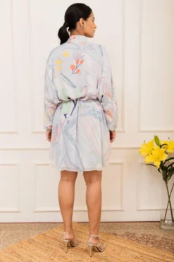 Varun Bahl Pret Ice Blue Floral Printed Shirt Dress -Inca Clothing Shop 111vb5 5