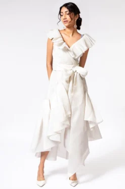 Gauri & Nainika Bubble Ivory Ruffle Wrap Dress