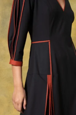 Bodice Black Deep Neck Hand Bound Pleated Dress -Inca Clothing Shop 11423bo2 4