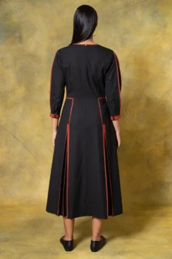 Bodice Black Deep Neck Hand Bound Pleated Dress -Inca Clothing Shop 11423bo2 5