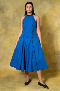 Bodice Blue Pleated Halter Dress