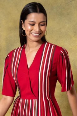 Bodice Red V-neck Hand Bound Pleated Dress -Inca Clothing Shop 11423bo5 3