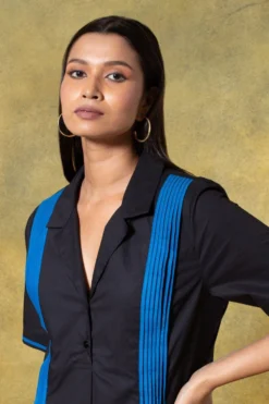 Bodice Blue V-neck Hand Bound Pleated Dress -Inca Clothing Shop 11423bo8 4