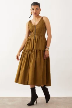 SNOB Olive Robin Pleated Dress