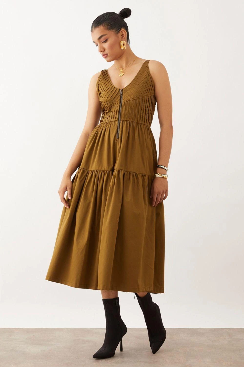 SNOB Olive Robin Pleated Dress 2 SNOB Olive Robin Pleated Dress - Image 2