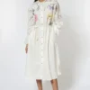Ode To Odd White Handwoven Cotton Embroidered Shirt Dress