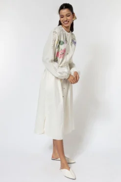 Ode To Odd White Handwoven Cotton Embroidered Shirt Dress 7 Ode To Odd White Handwoven Cotton Embroidered Shirt Dress -Inca Clothing Shop 123odd8 3