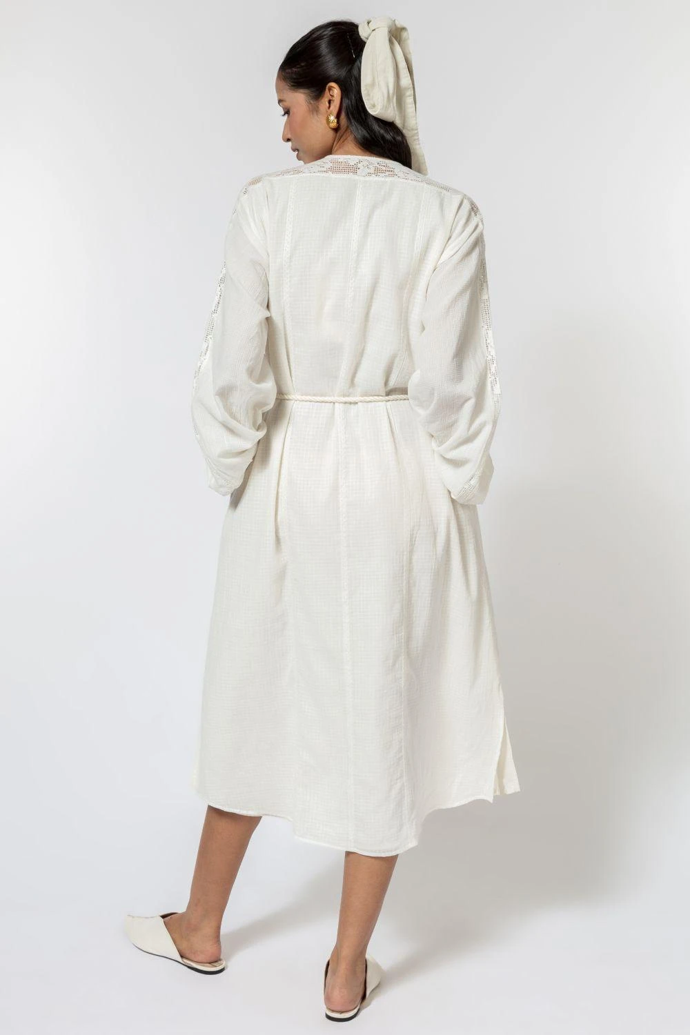 Ode To Odd White Handwoven Cotton Embroidered Shirt Dress 5 Ode To Odd White Handwoven Cotton Embroidered Shirt Dress - Image 5