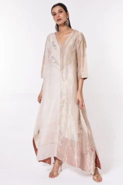 Bodhi Tree Ivory Half & Half Embroidered Kaftan Dress