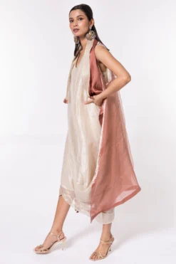 Bodhi Tree Ivory Silk Zari Cowl Drape Dress With Jacket -Inca Clothing Shop 124bt19 3
