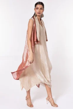 Bodhi Tree Ivory Silk Zari Cowl Drape Dress With Jacket -Inca Clothing Shop 124bt19 4