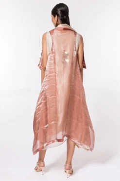 Bodhi Tree Ivory Silk Zari Cowl Drape Dress With Jacket -Inca Clothing Shop 124bt19 5