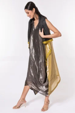 Bodhi Tree Silk Zari Cowl Drape Dress With Jacket -Inca Clothing Shop 124bt9 3