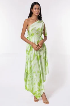 Stephany Green Fold Dyed One Shoulder Dress