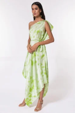 Stephany Green Fold Dyed One Shoulder Dress -Inca Clothing Shop 124stp3 4