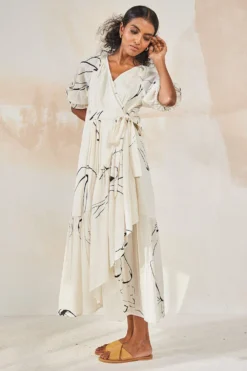 Khara Kapas White Wrap Dress 6 Khara Kapas White Wrap Dress -Inca Clothing Shop 12923kk17 3