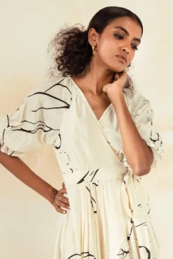 Khara Kapas White Wrap Dress 7 Khara Kapas White Wrap Dress -Inca Clothing Shop 12923kk17 4