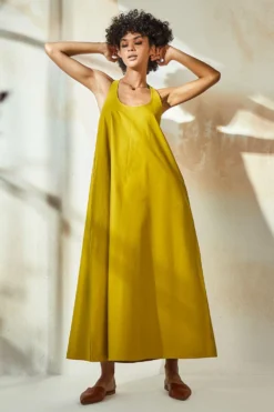 Khara Kapas Lime Yellow Sleeveless Dress -Inca Clothing Shop 12923kk32 3