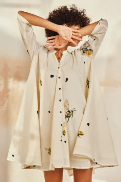 Khara Kapas Bee Printed Shirt Dress -Inca Clothing Shop 12923kk8 3