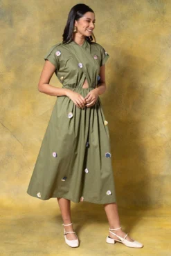 GRAINE Olive Green Cutout Dress 7 GRAINE Olive Green Cutout Dress -Inca Clothing Shop 1304gra01 3