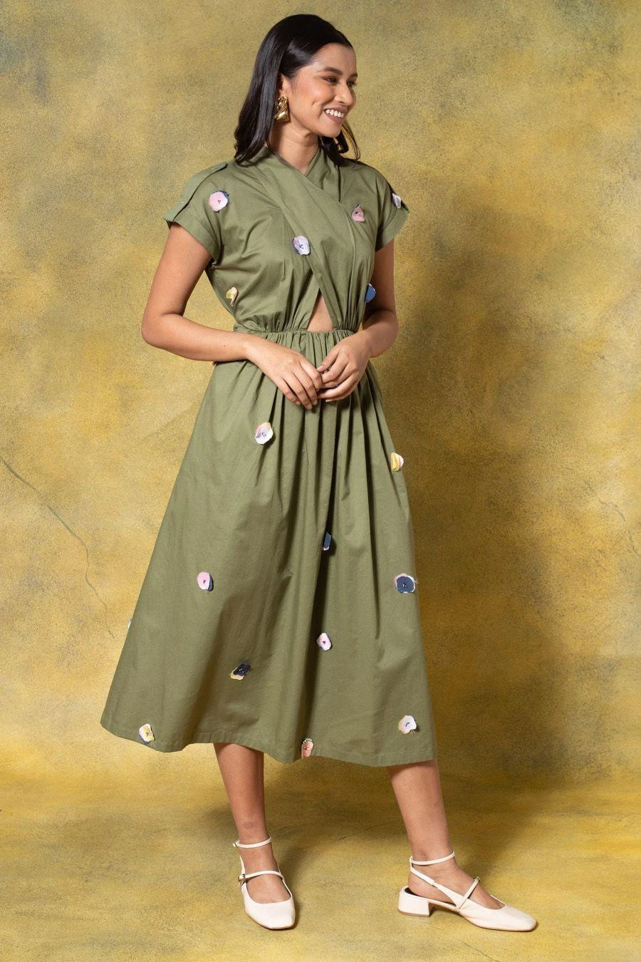 GRAINE Olive Green Cutout Dress 3 GRAINE Olive Green Cutout Dress - Image 3