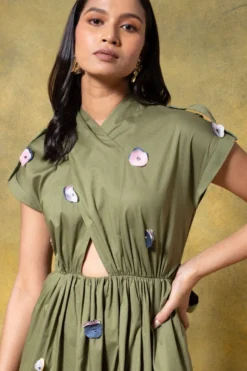 GRAINE Olive Green Cutout Dress 8 GRAINE Olive Green Cutout Dress -Inca Clothing Shop 1304gra01 4