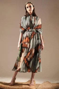 Nikita Mhaisalkar Powder Blue Butterfly Printed Pleated Dress